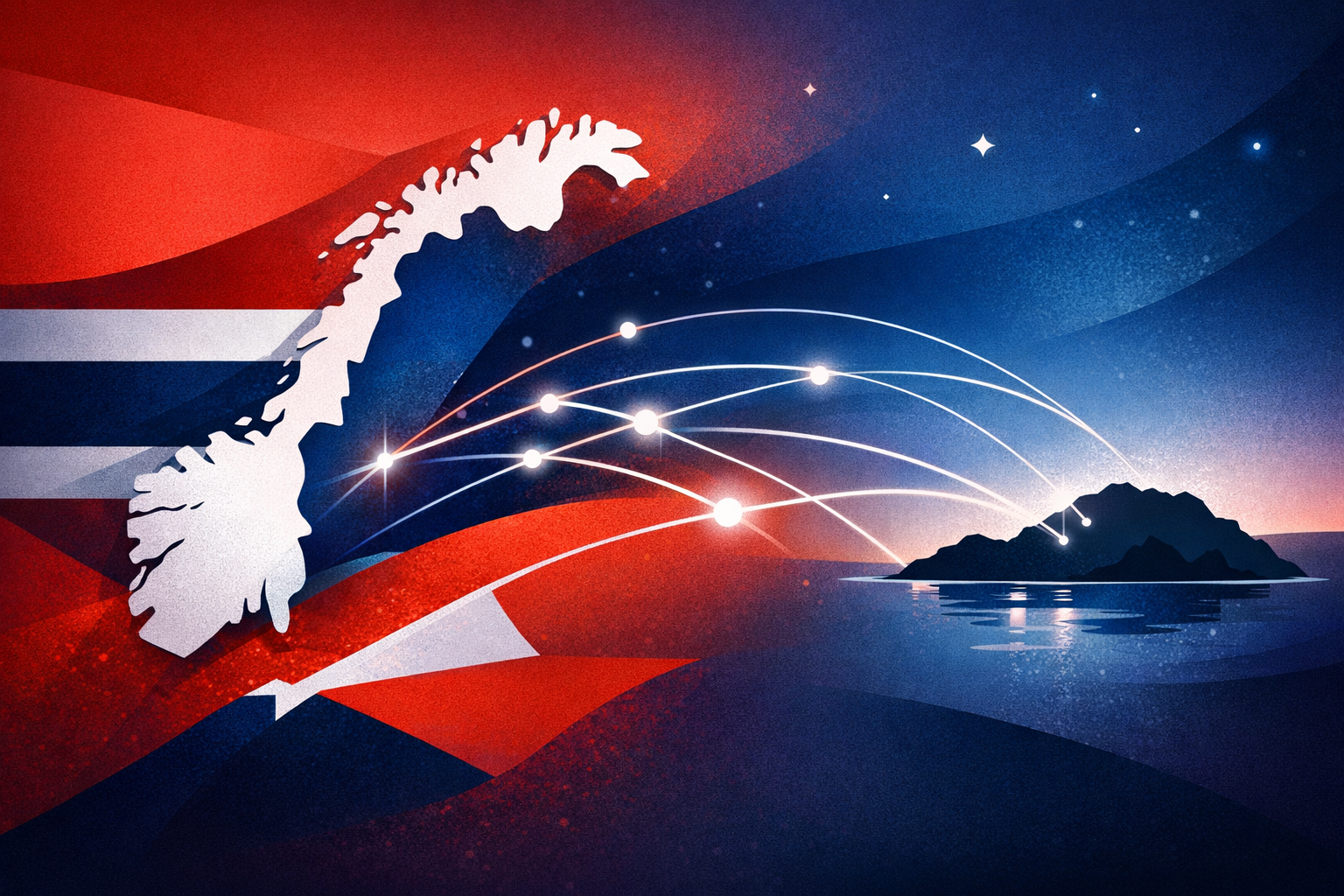 Illustration of investigation with magnifying glass and network in red, white, and blue symbolizing Norway's trust crisis
